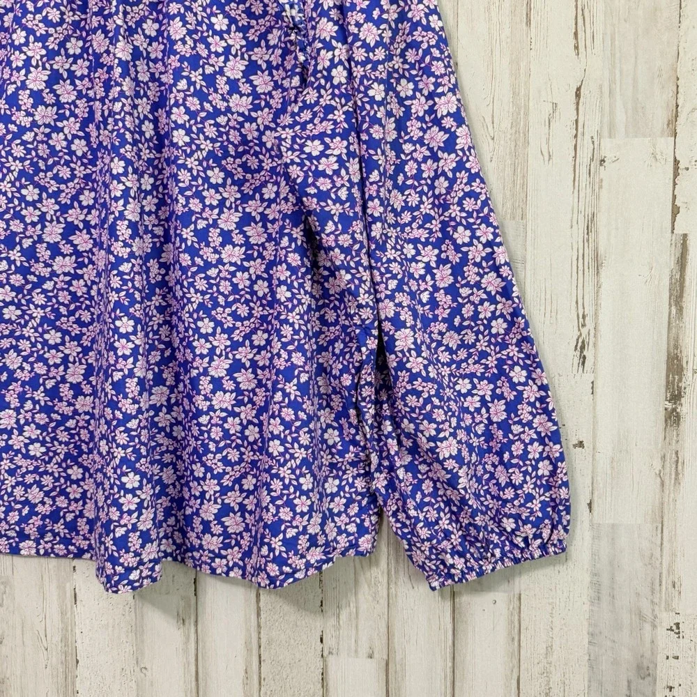 J Crew Floral Ruffle Shoulder Popover Blouse XL Blue Pink Floral Boho Summer